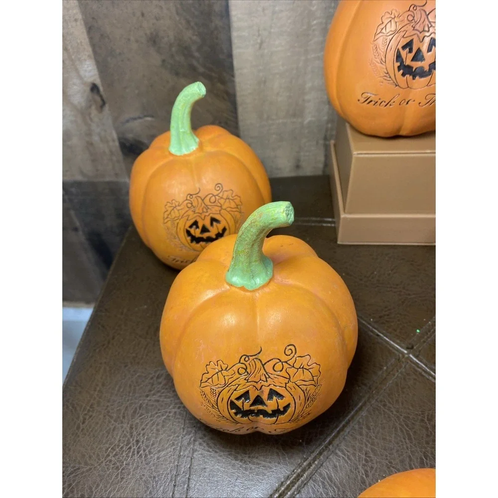 Resin trick or treat pumpkin fall Halloween‎ kitchen home decor vintage Set Of 6